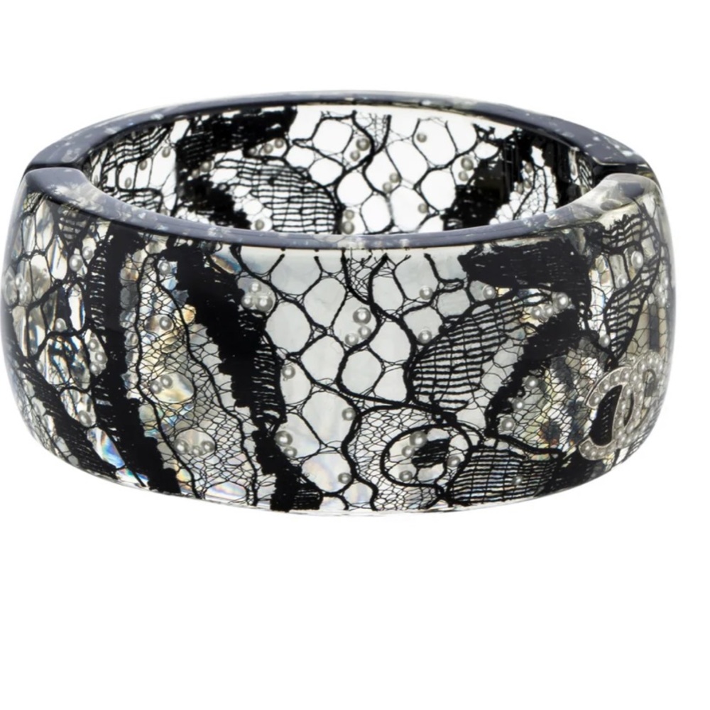 Chanel Lace, Faux Pearl & Resin Hinged Bangle